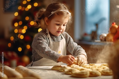 little child baking christmas cookies