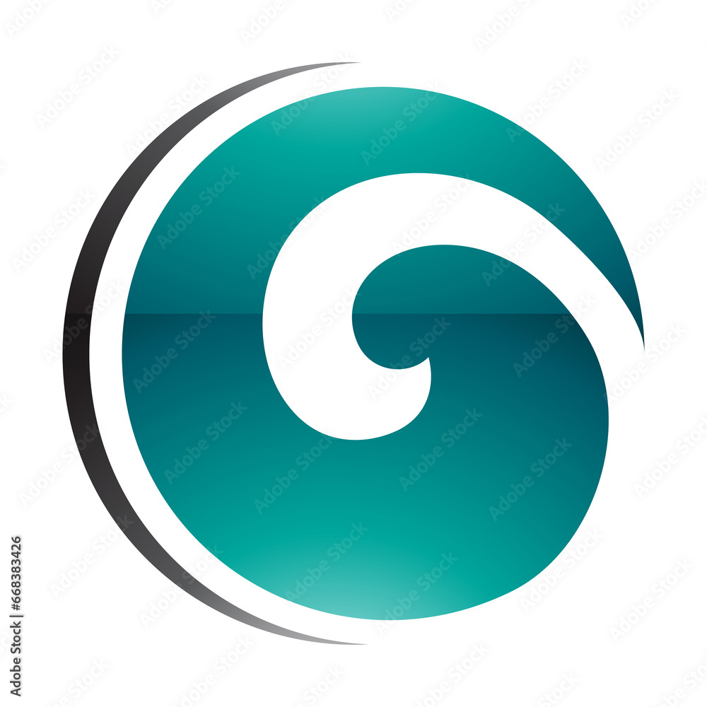 Persian Green and Black Glossy Whirl Shaped Letter O Icon Persian Green and Black Glossy Whirl Shaped Letter O Icon