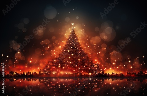 Sparkling christmas star tree on dark background. Ai generative