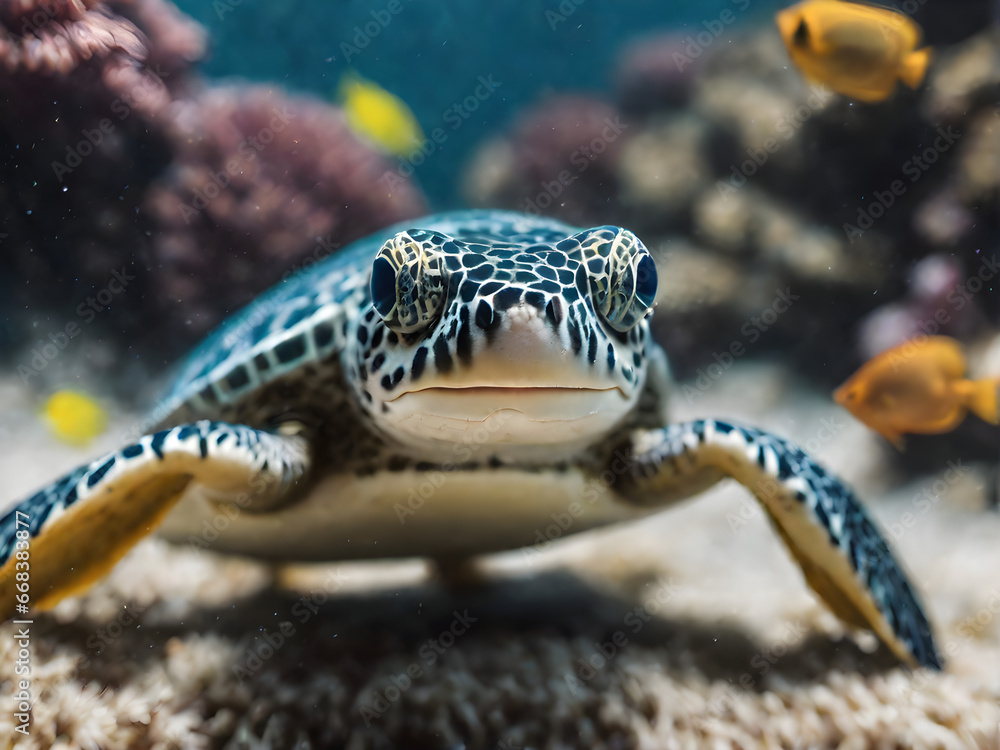 Φωτογραφία Young Turtle in the Sea: Close-up of a Tiny Sea Turtle in its Natural Habitat