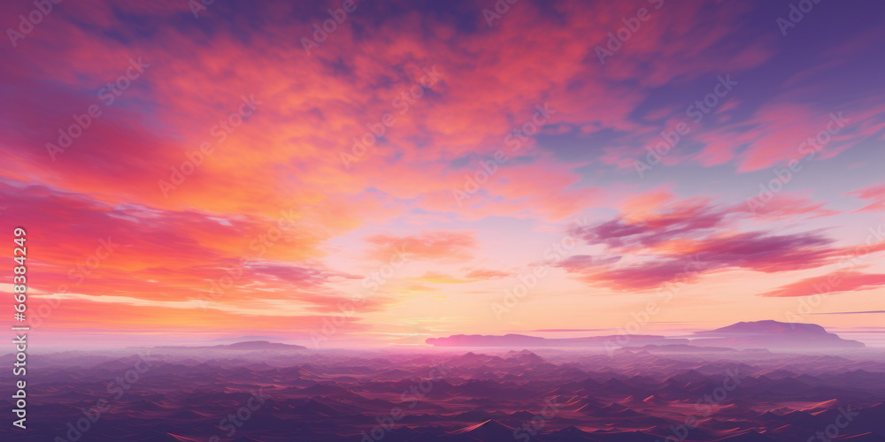 A breathtaking view of a mountain range bathed in the warm hues of a sunset. 