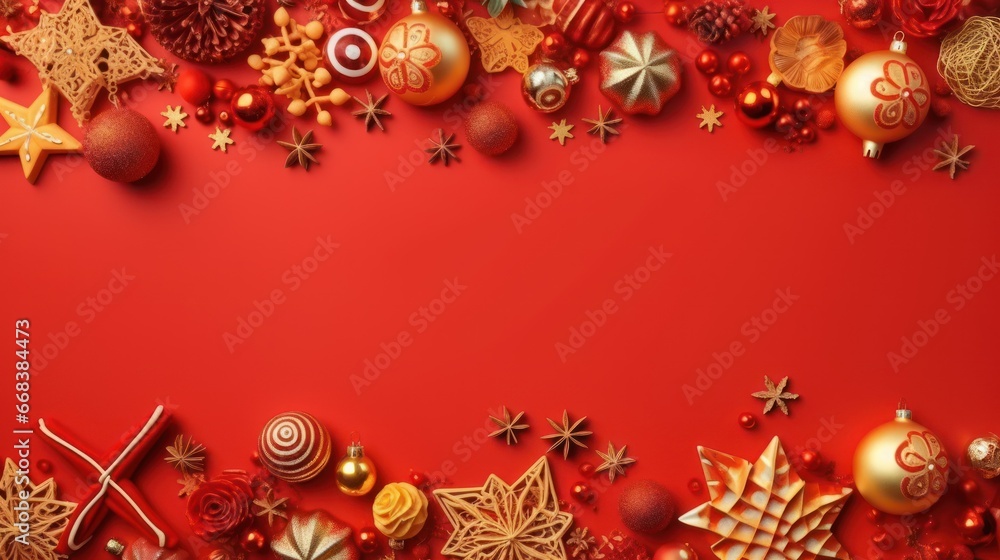 Perfect red Christmas background. Top view, flat lay