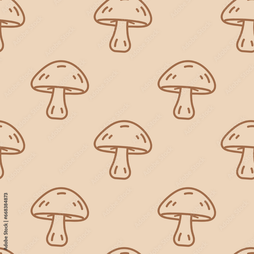 Seamless beige pattern with mushrooms. Autumn background. Perfect for fabric, textile. Creative background Seamless beige pattern with mushrooms. Autumn background. Perfect for fabric, textile. Creative background