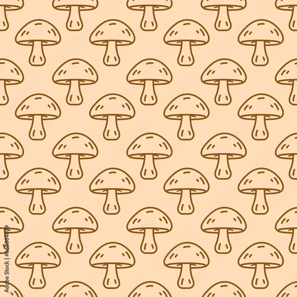 Seamless beige pattern with mushrooms. Autumn background. Perfect for fabric, textile. Creative background