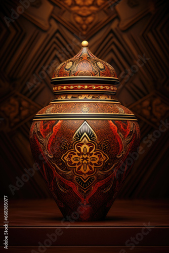 A decorative vase sitting on top of a wooden table. This picture can be used to enhance interior design or showcase home decor ideas
