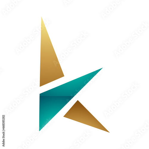 Free Download Persian Green and Gold Glossy Letter K Icon with Triangles - GFXLoad