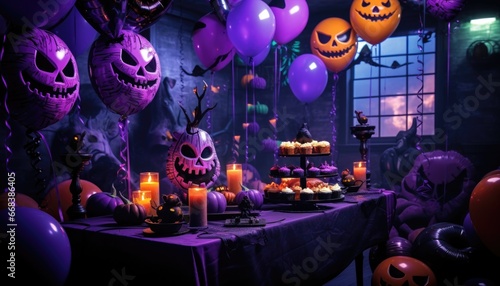 A table topped with lots of halloween decorations