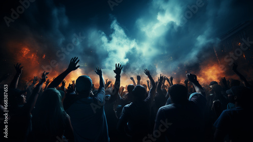 crowd of people raising their hands at a concert
