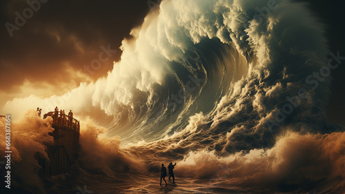 A huge terrifying wave threatens destruction photo