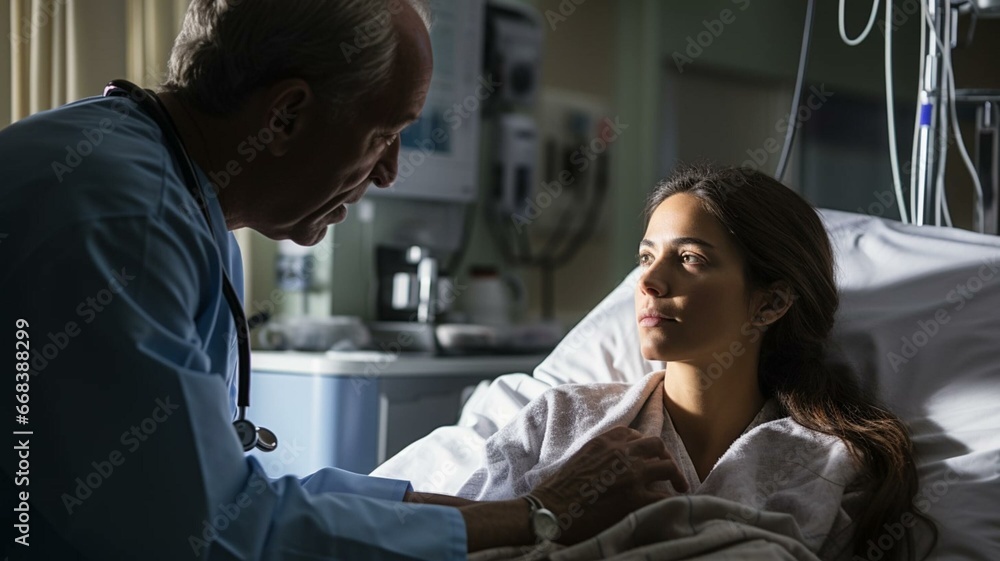 Doctor with patient in hospital bed Doctor with patient in hospital bed