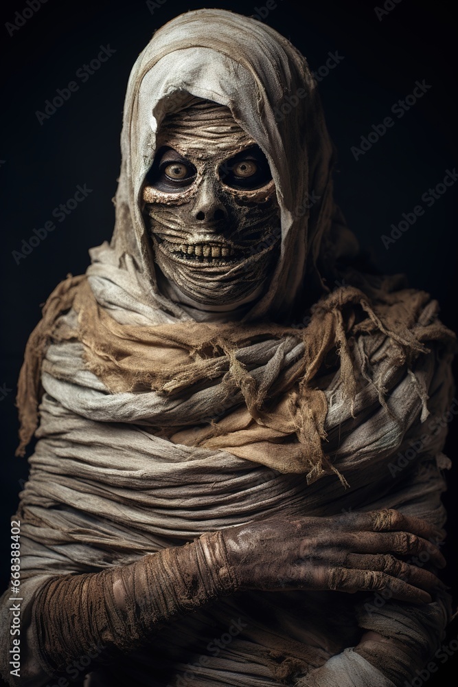 Portrait of a terrible mummy on an isolated background. Ai generative Portrait of a terrible mummy on an isolated background. Ai generative
