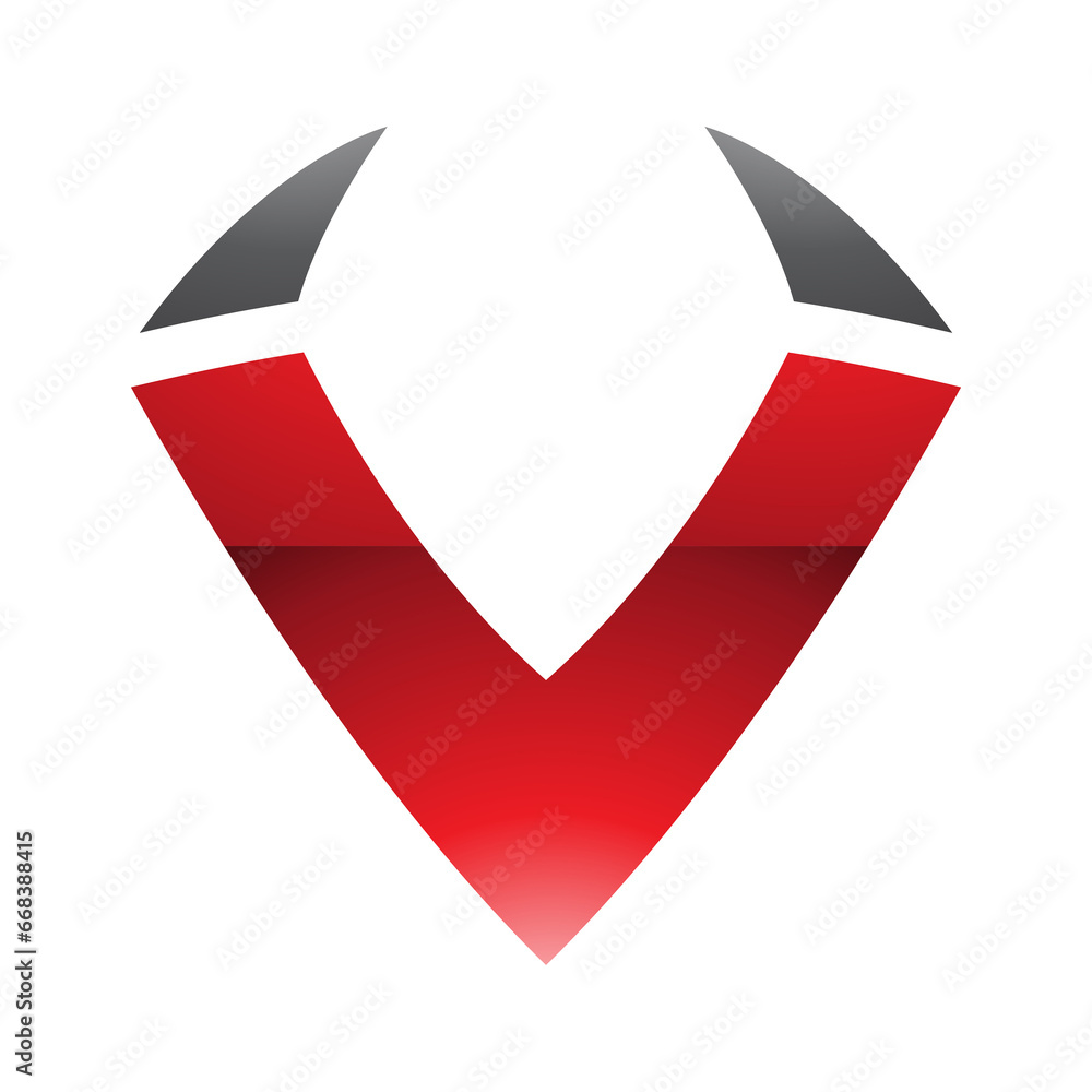 Red and Black Glossy Horn Shaped Letter V Icon Red and Black Glossy Horn Shaped Letter V Icon