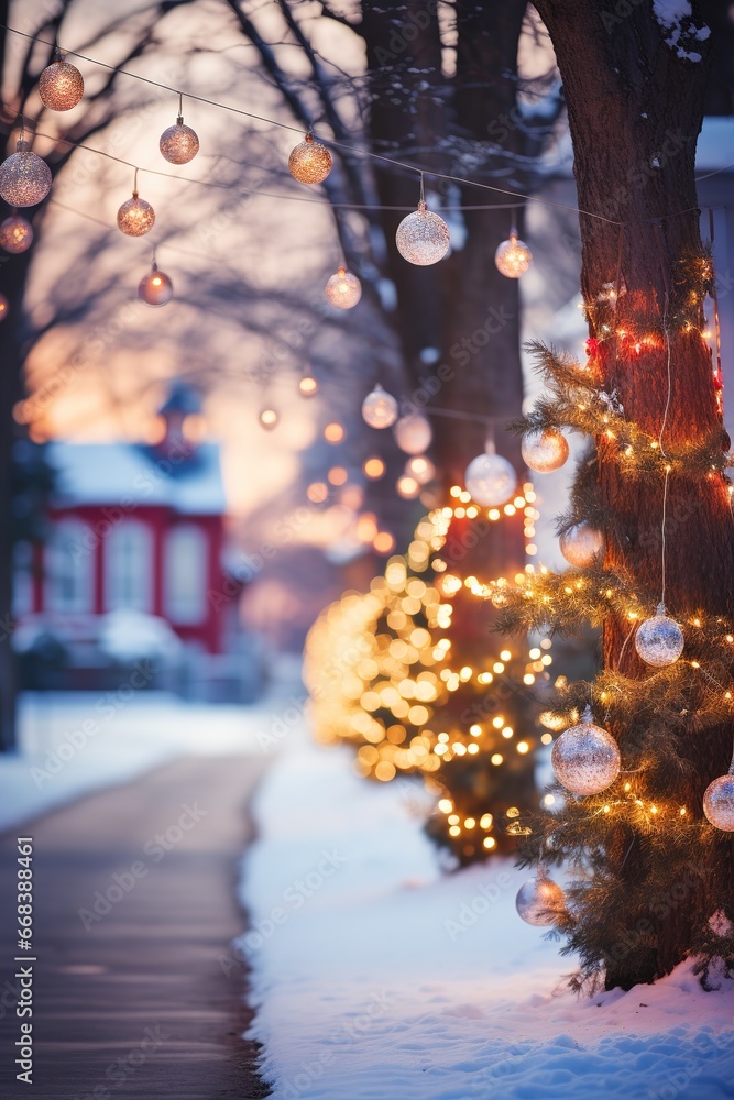 Christmas home decoration with garlands and balls. . Generative AI Christmas home decoration with garlands and balls. . Generative AI