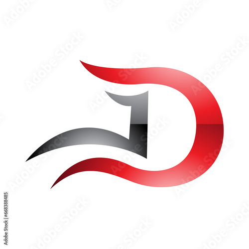 Free Download Red and Black Glossy Letter D Icon with Wavy Curves - GFXLoad