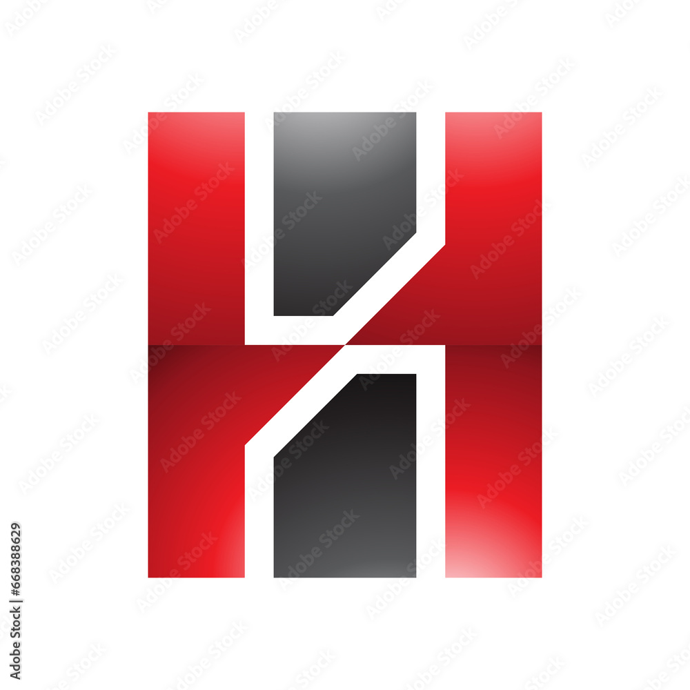 Red and Black Glossy Letter H Icon with Vertical Rectangles