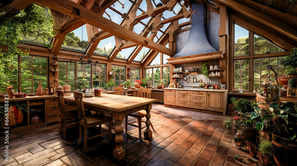 Wooden kitchen interior