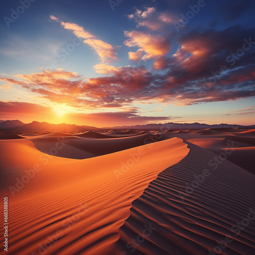 Fondo natural con detalle de dunas de desierto y cielo de atardecer