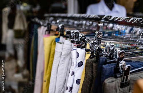 Cotton clothes on hangers