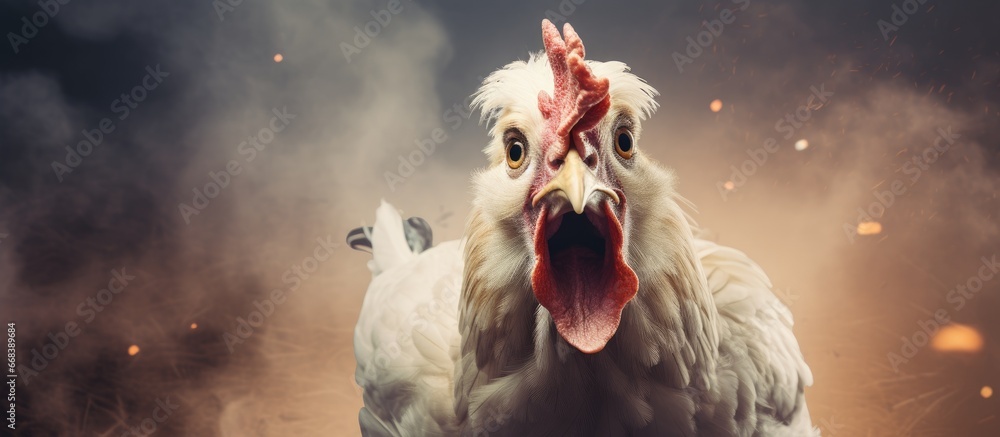 farm chicken feeling frightened or ill