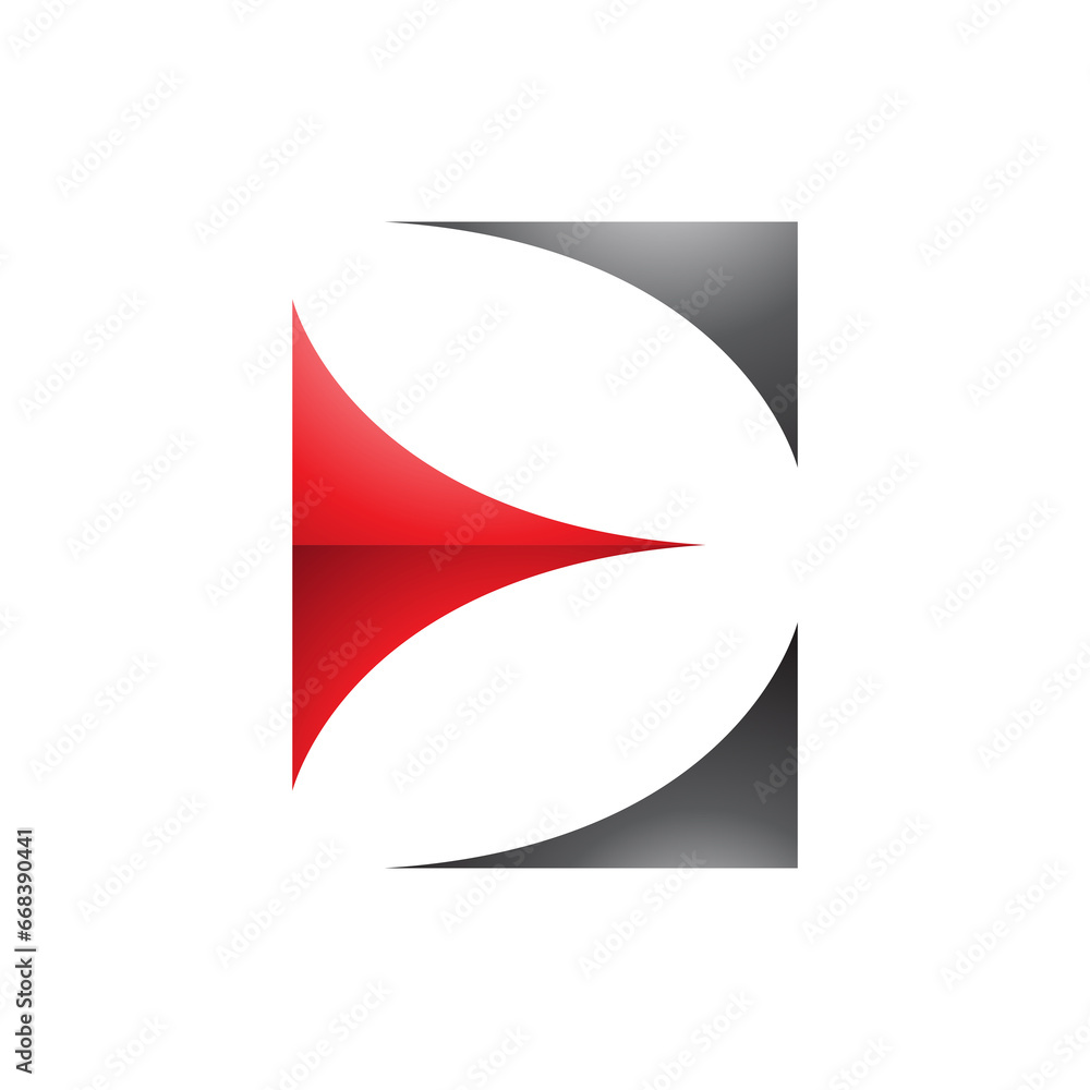 Red and Black Glossy Uppercase Letter E Icon with Curvy Triangles Red and Black Glossy Uppercase Letter E Icon with Curvy Triangles