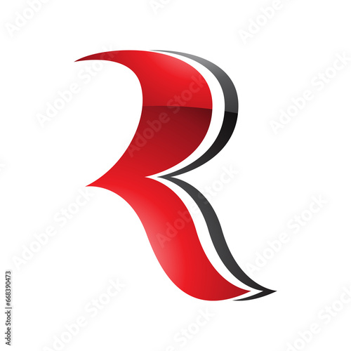 Red and Black Glossy Wavy Shaped Letter R Icon