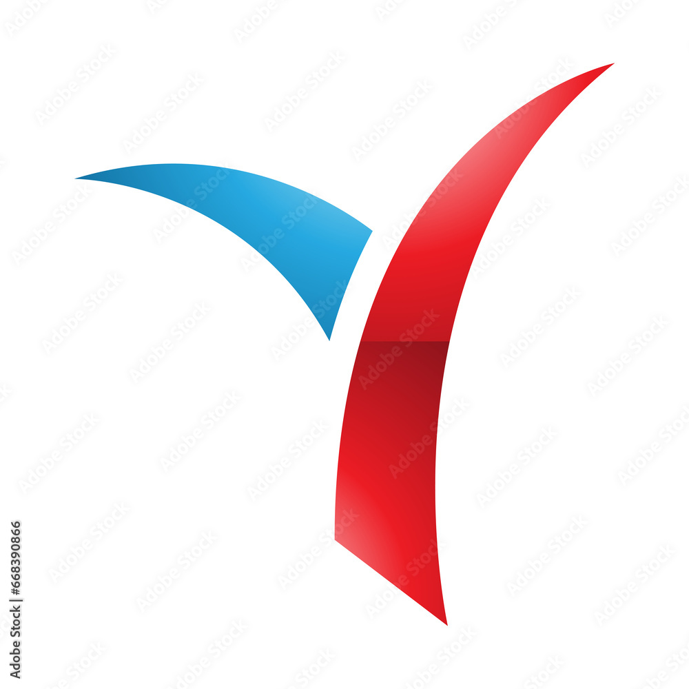 Red and Blue Glossy Grass Shaped Letter Y Icon