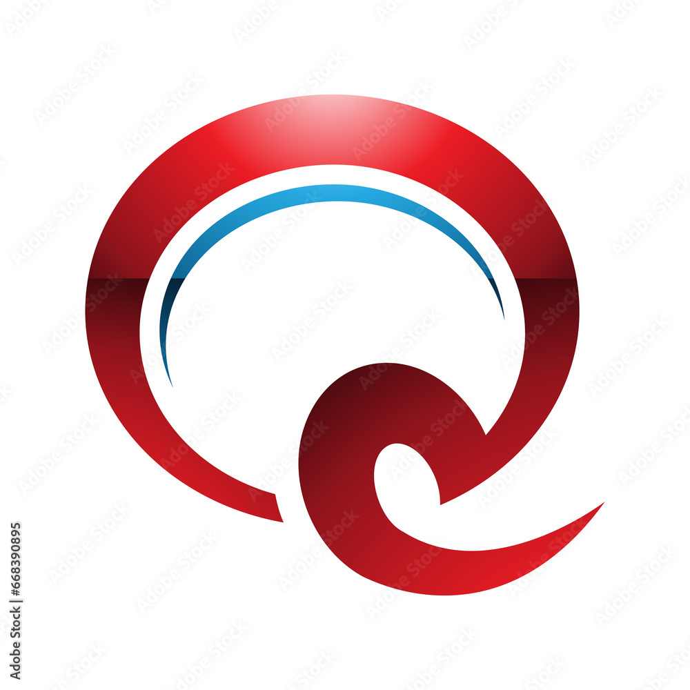 Obraz premium Red and Blue Glossy Hook Shaped Letter Q Icon