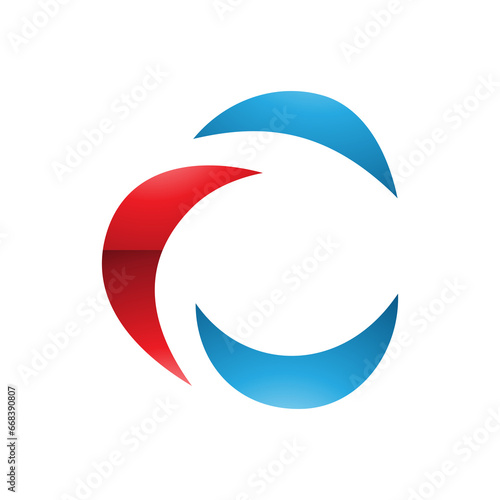 Red and Blue Glossy Crescent Shaped Letter C Icon