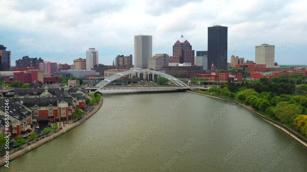 Beautiful Aerial View of the Frederick Douglas Bridge in Rochester, NY. Beautiful Aerial View of the Frederick Douglas Bridge in Rochester, NY.