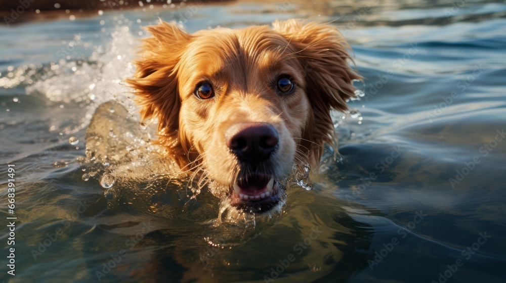 golden retriever in swimming water ai generated