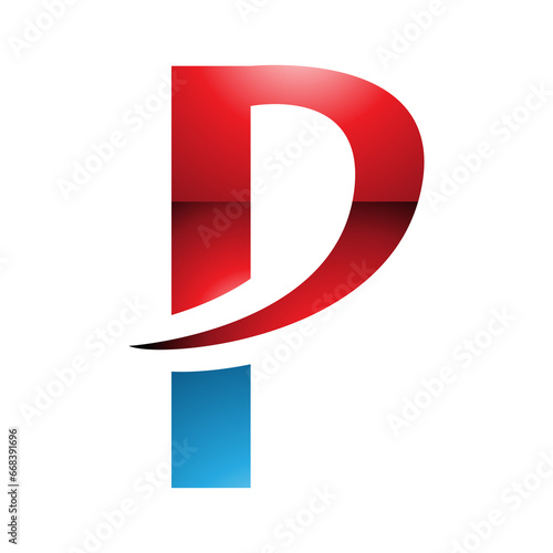 Red and Blue Glossy Letter P Icon with a Pointy Tip