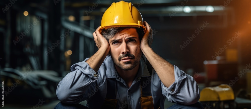 Hispanic engineer at factory faces stress Hispanic engineer at factory faces stress