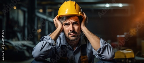 Hispanic engineer at factory faces stress