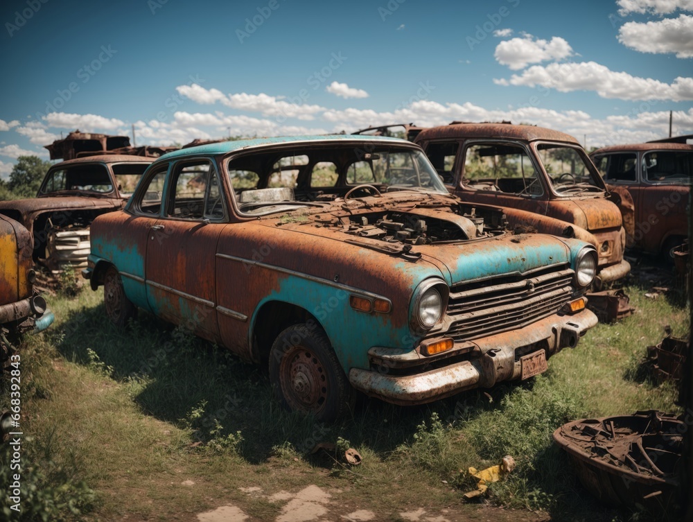 Fototapeta premium old abandoned car in the junkyardç