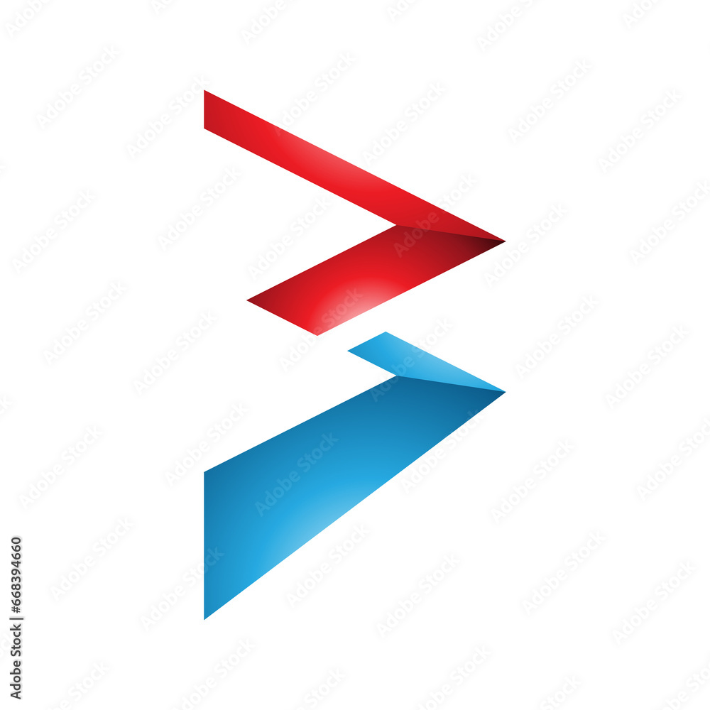 Red and Blue Glossy Zigzag Shaped Letter B Icon Red and Blue Glossy Zigzag Shaped Letter B Icon