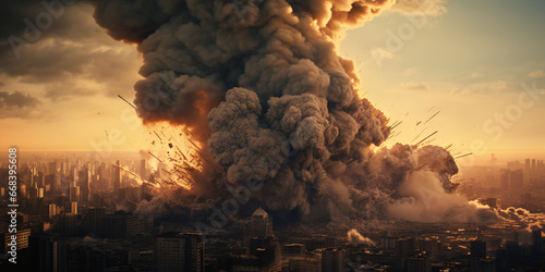 huge explosion in the city. An image of a war of misfortune and pain