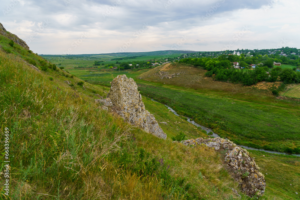 Hilly valley. Background with selective focus and copy space Hilly valley. Background with selective focus and copy space