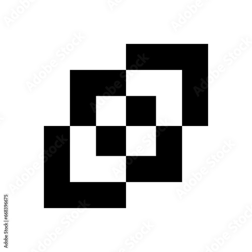 Black Abstract Icon with Overlapping Square Shapes