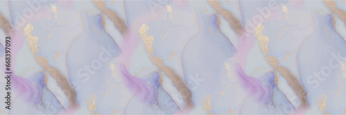 Marble Blue Ink. Pink Water Color Paint. Gold