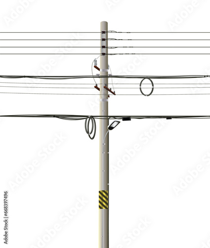 Power pole with lots of wires.Isolated utility pole.Old electrical post with cables