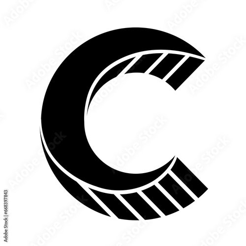 Black Abstract Striped Twisted Letter C Icon