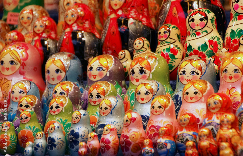 Matryoshka nesting dolls at the Christmas market