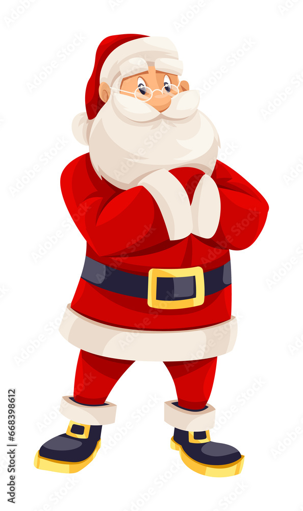Smiling Santa Claus in red suit standing alone. Christmas holiday cartoon character. Isolated. PNG Illustration. Smiling Santa Claus in red suit standing alone. Christmas holiday cartoon character. Isolated. PNG Illustration.