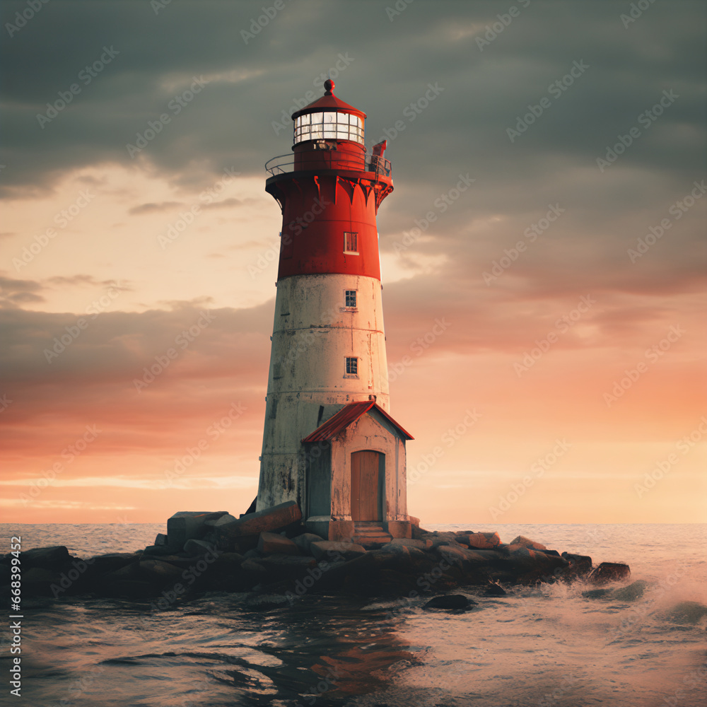 Vintage Kodachrome Style Rendering of a Conceptual Lighthouse Shot