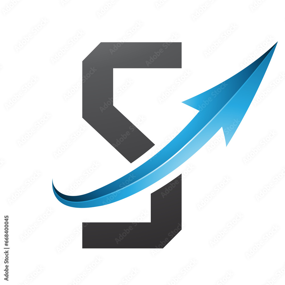Blue and Black Futuristic Letter S Icon with a Glossy Arrow Blue and Black Futuristic Letter S Icon with a Glossy Arrow