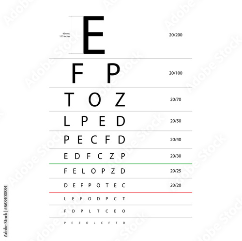 Snellen chart Eye Test medical illustration. line vector sketch style outline isolated on white background. Vision board optometrist ophthalmic test for visual examination Checking optical glasses