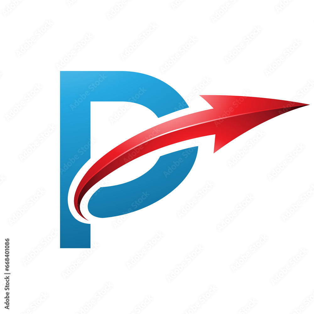 Blue and Red Uppercase Letter P Icon with a Glossy Arrow Blue and Red Uppercase Letter P Icon with a Glossy Arrow