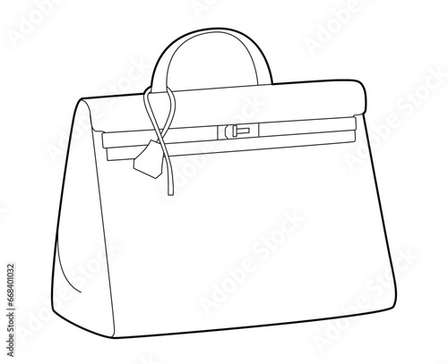 Tote silhouette bag. Fashion accessory technical illustration. Vector satchel front 3-4 view for Men, women, unisex style, flat handbag CAD mockup sketch outline isolated