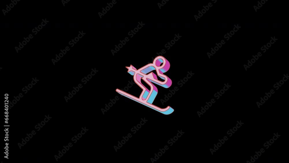 Bright skiing icon is jumping merrily. Retro style. Alpha channel black. Looped from frame 120 to 240, Alpha BW at the end Bright skiing icon is jumping merrily. Retro style. Alpha channel black. Looped from frame 120 to 240, Alpha BW at the end