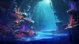 an underwater world with stones that resemble undersea mountains, teeming with life, creating an awe-inspiring, vibrant marine habitat